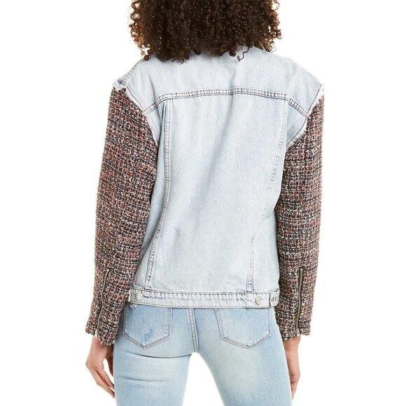NWT Current / Elliott contrasting denim & tweed short light wash jean jacket - Picture 9 of 16